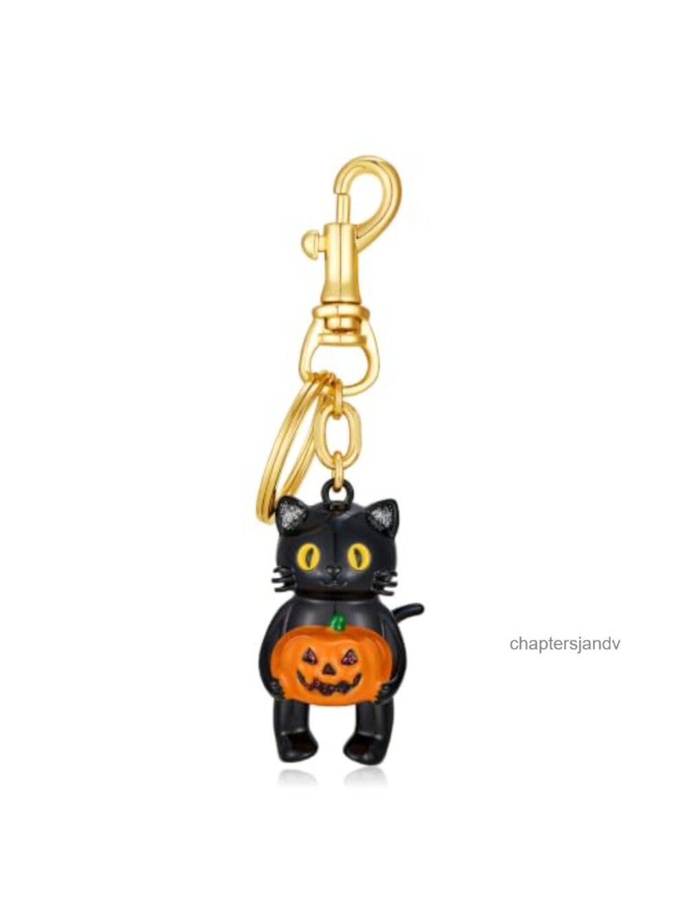 Black Cat Keychain Pumpkin Bag Charm Gold-Tone Swivel Clasp Keyring